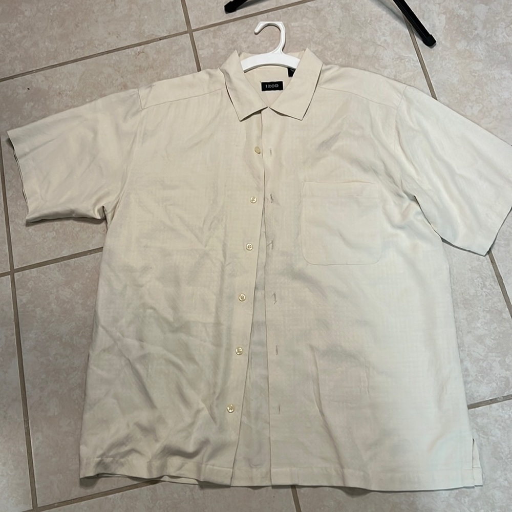 Izod mens silk button short sleeve cubavera shirt Large L